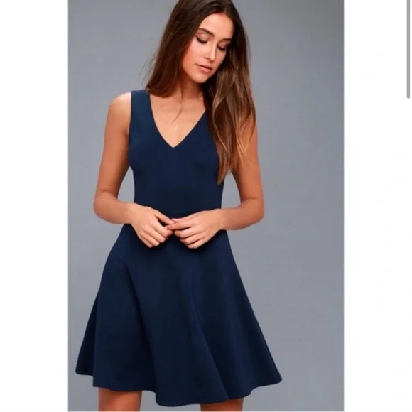 Lulus Dresses Lulus Bon Appetit Navy Blue Skater Dress Small